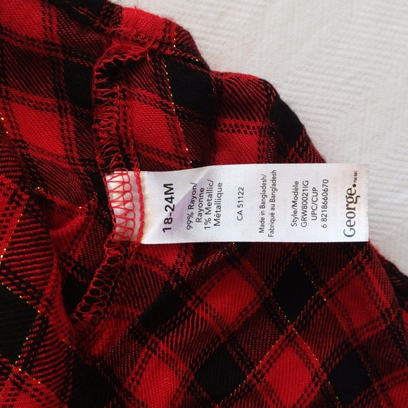 george red & black plaid rayon ruffle long sleeve blouse 18-24 months baby girl - Picture 2 of 7